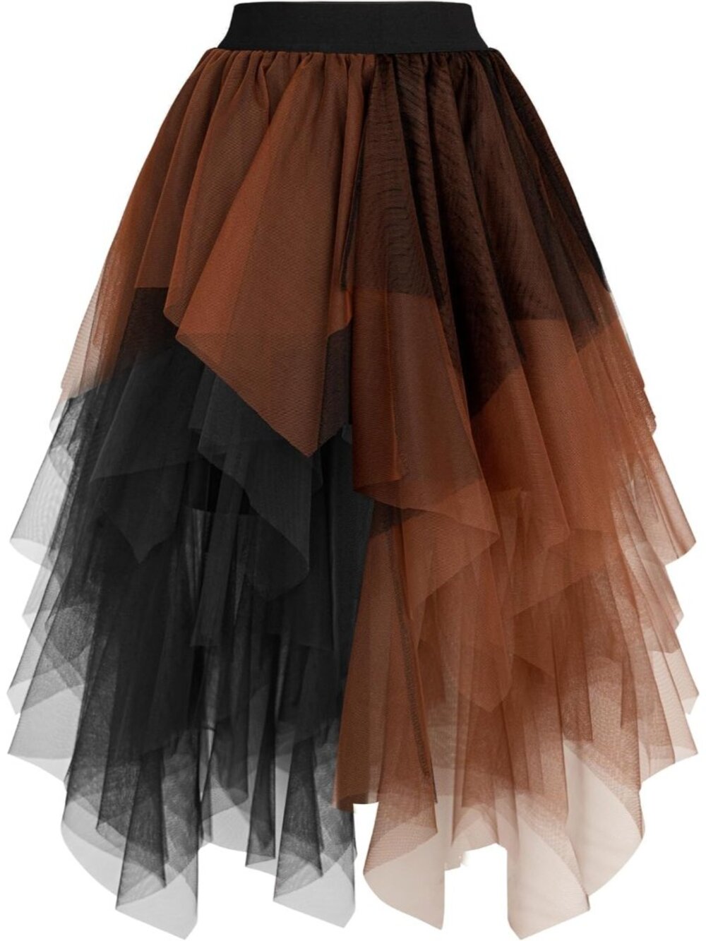 Women Black Brown High Layered Asymmetrical Puffy Fairy Midi Length Tulle Skirt
